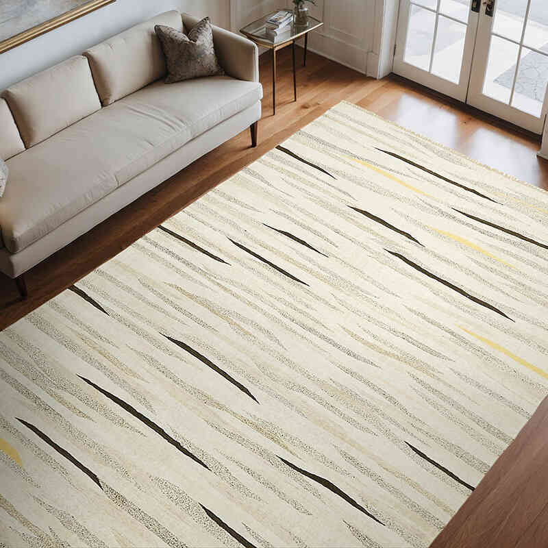 Beige New Contemporary Handwoven Kilim Rug - 8' 1" x 11' 11" (97" x 143") - Vintage Yarn - K0061225