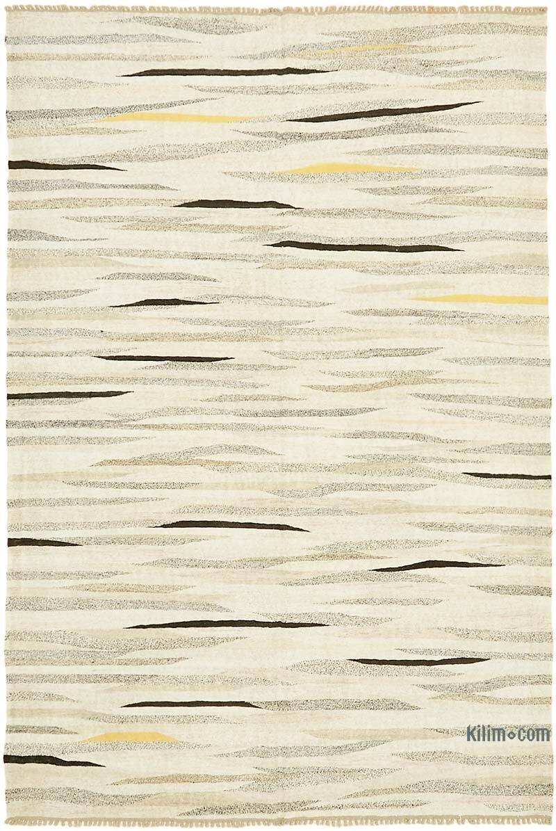 Beige New Contemporary Handwoven Kilim Rug - 8' 1" x 11' 11" (97" x 143") - Vintage Yarn - K0061225
