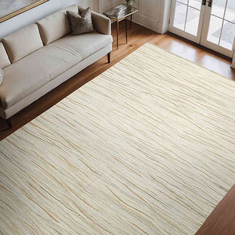 Beige New Contemporary Handwoven Kilim Rug - 8' 2" x 11' 6" (98" x 138") - Vintage Yarn - K0061227
