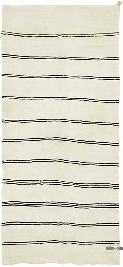 Beige Vintage Anatolian Hemp Kilim Rug - 5' 5" x 12' 2" (65" x 146")