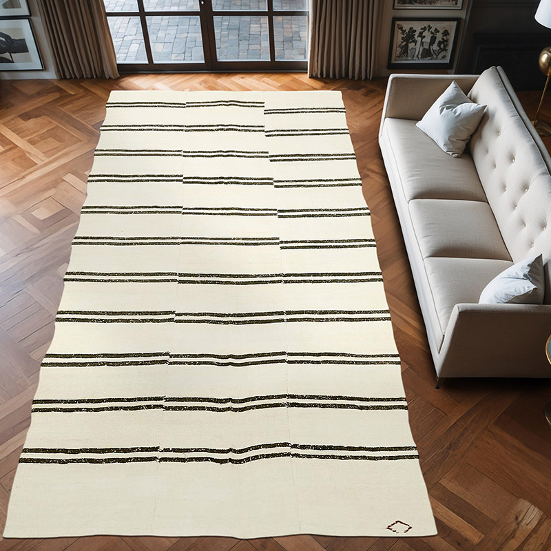 Beige Alfombra Vintage Turco Kilim - 196 cm x 385 cm - K0061253
