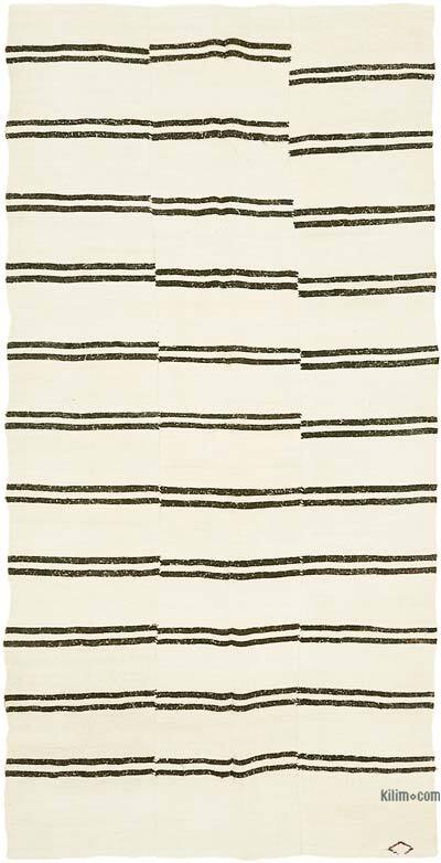 Beige Vintage Anatolian Hemp Kilim Rug - 6' 5" x 12' 8" (77" x 152")