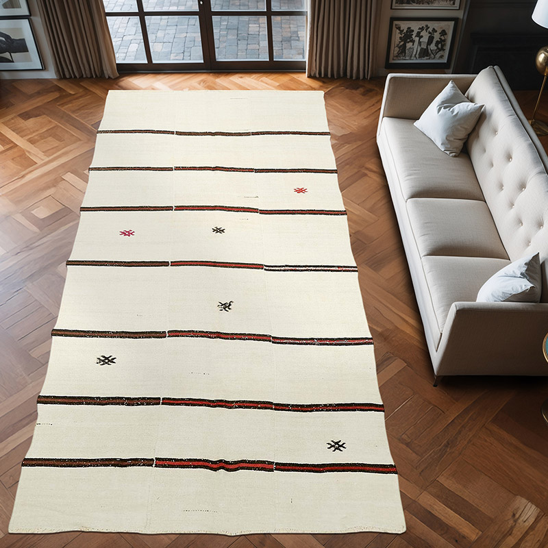 Vintage Anatolian Hemp Kilim Rug - 6' 6" x 13' 5" (78" x 161") - K0061259