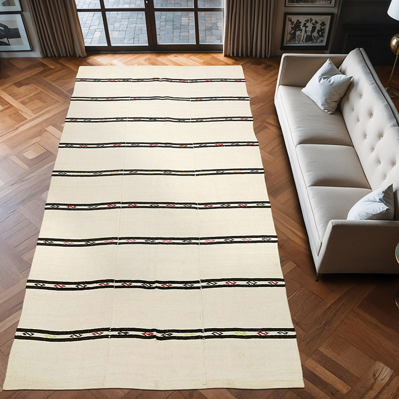 Beige Alfombra Vintage Turco Kilim - 192 cm x 376 cm - K0061284
