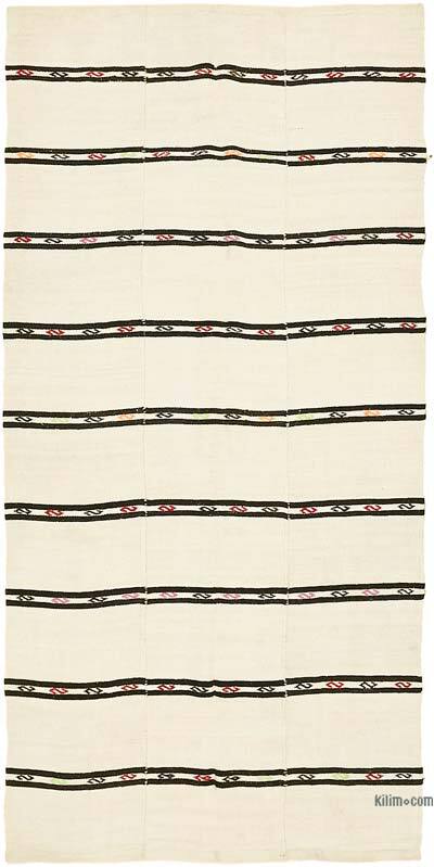 Beige Vintage Anatolian Hemp Kilim Rug - 6' 4" x 12' 4" (76" x 148")