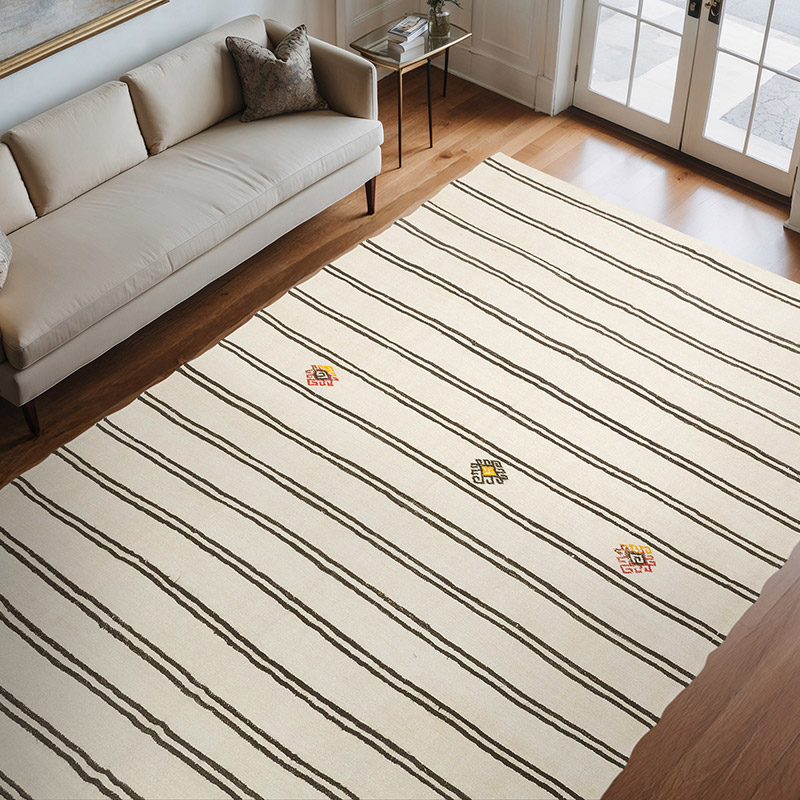 Beige Vintage Anatolian Hemp Kilim Rug - 6' 11" x 11' 2" (83" x 134") - K0061287