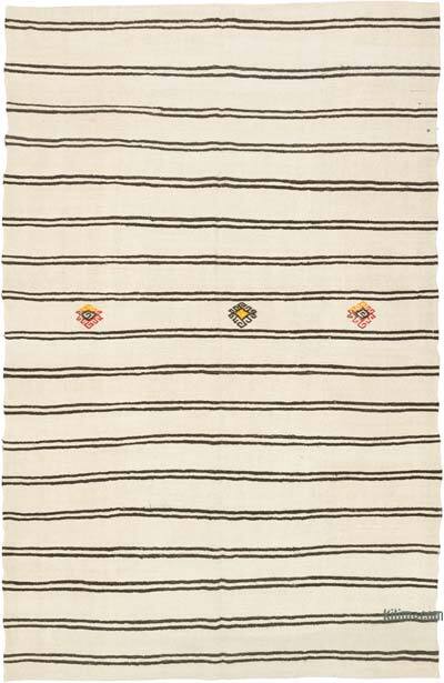 Beige Vintage Anatolian Hemp Kilim Rug - 6' 11" x 11' 2" (83" x 134")