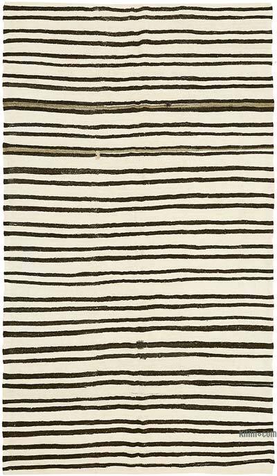 Beige, Brown Vintage Anatolian Hemp Kilim Rug - 7' 3" x 12' 3" (87" x 147")