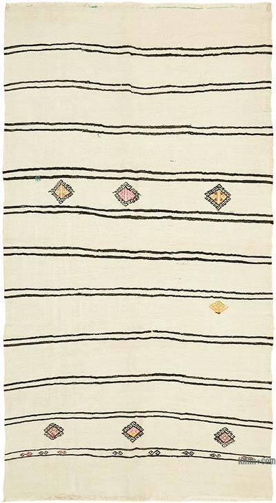 Beige Vintage Anatolian Hemp Kilim Rug - 6' 7" x 11' 10" (79" x 142")