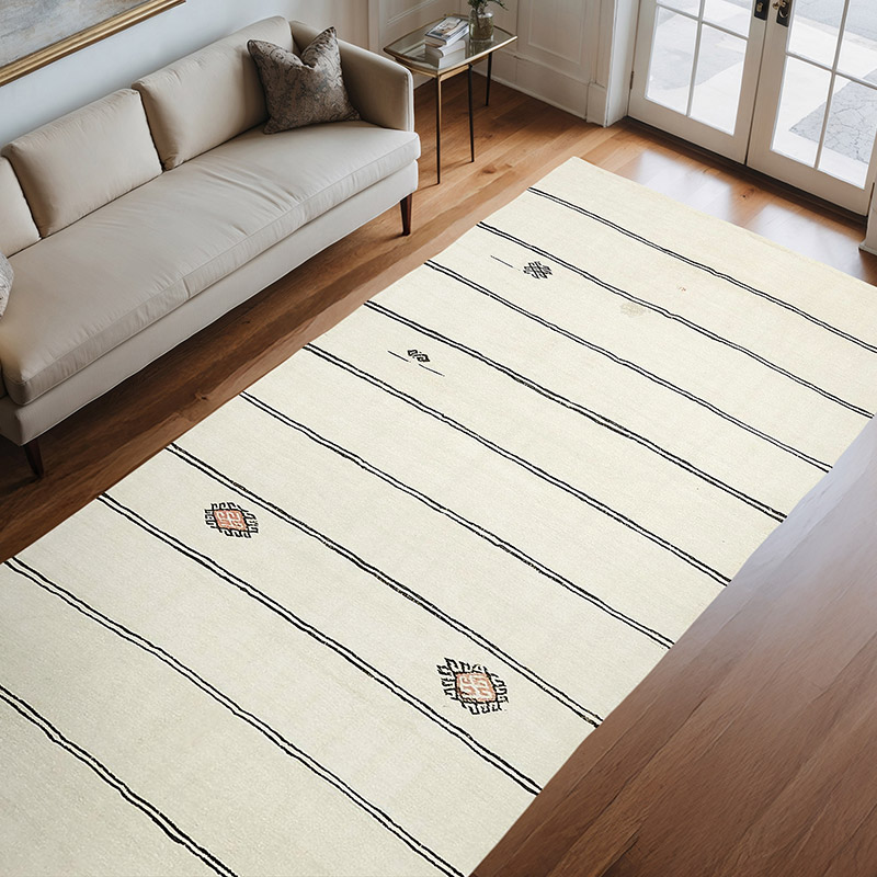 Beige Vintage Anatolian Hemp Kilim Rug - 6' 2" x 11' 10" (74" x 142") - K0061305