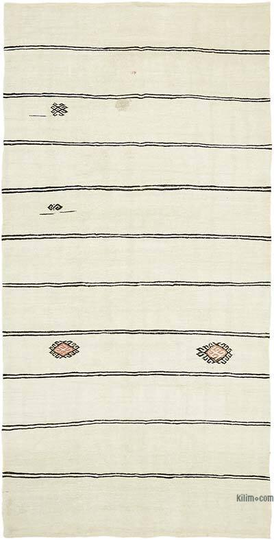 Beige Vintage Anatolian Hemp Kilim Rug - 6' 2" x 11' 10" (74" x 142")
