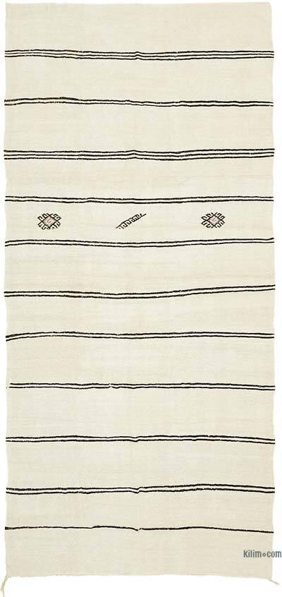 Beige Vintage Anatolian Hemp Kilim Rug - 6' 4" x 12' 6" (76" x 150")