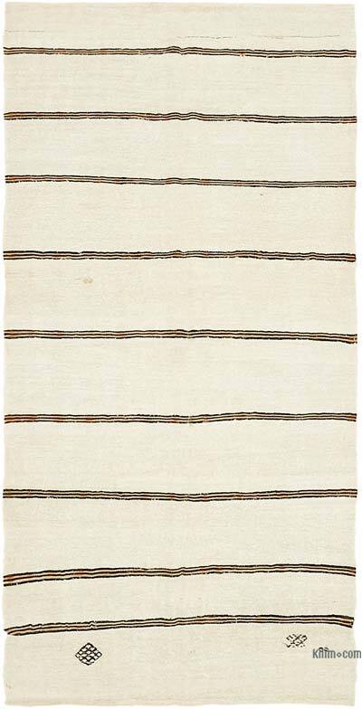 Beige Vintage Anatolian Hemp Kilim Rug - 6' 3" x 11' 7" (75" x 139")