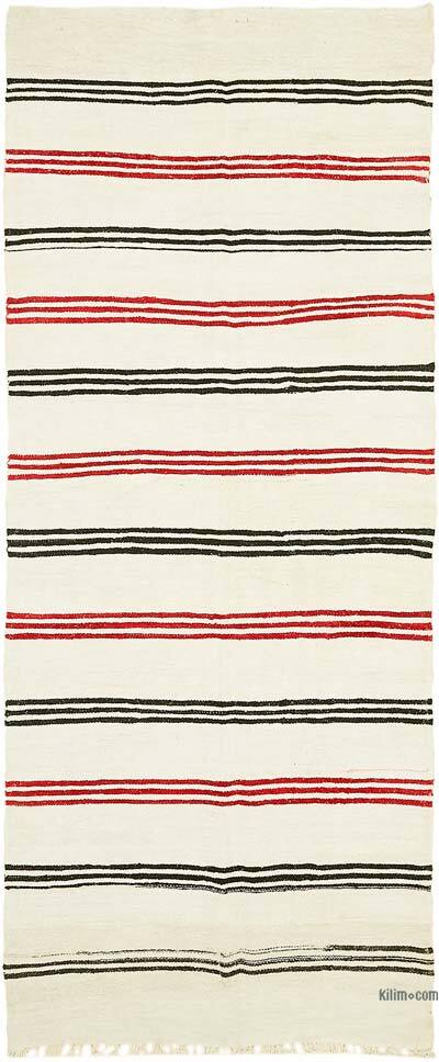 Beige Vintage Anatolian Hemp Kilim Rug - 5' 6" x 12' 10" (66" x 154")