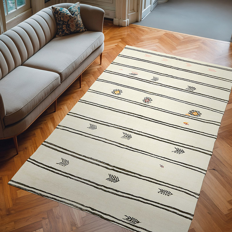 Beige Vintage Anatolian Hemp Kilim Rug - 6' 2" x 9' 11" (74" x 119") - K0061350
