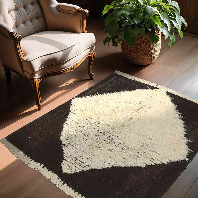 Beige, Marrón Nueva Alfombra Turca Tulu - 130 cm x 145 cm - K0061368
