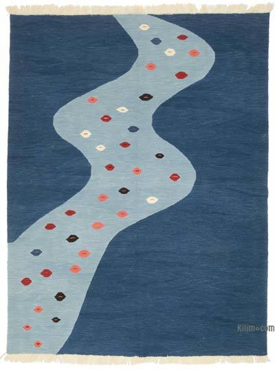 Azul Nueva Alfombra Turca Kilim - 184 cm x 241 cm