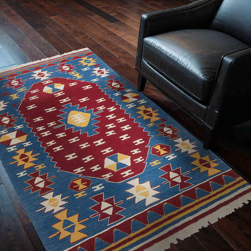 New Handwoven Turkish Kilim Rug - 4' 1" x 6'  (49" x 72") - K0061677