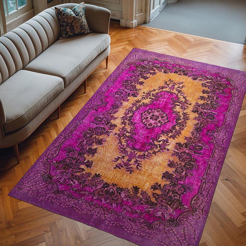 Pink Hand Carved Over-Dyed Rug - 6' 1" x 9' 9" (73" x 117") - K0062392