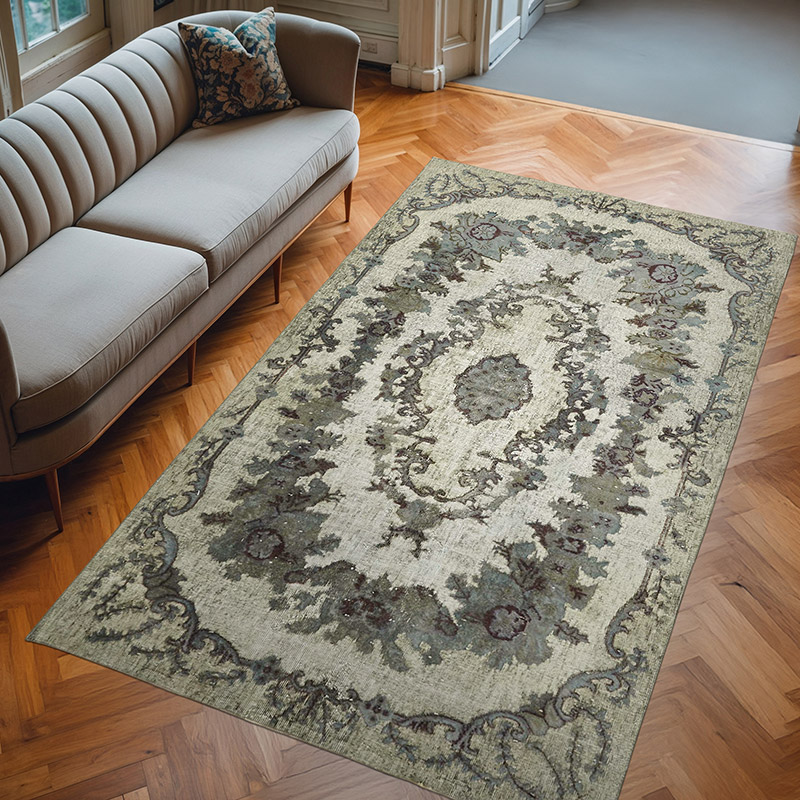 Azul Alfombra Tallada a Mano Sobre Teñida - 164 cm x 270 cm - K0062446