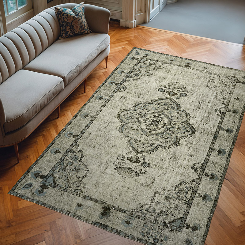 Azul Alfombra Tallada a Mano Sobre Teñida - 194 cm x 291 cm - K0062464