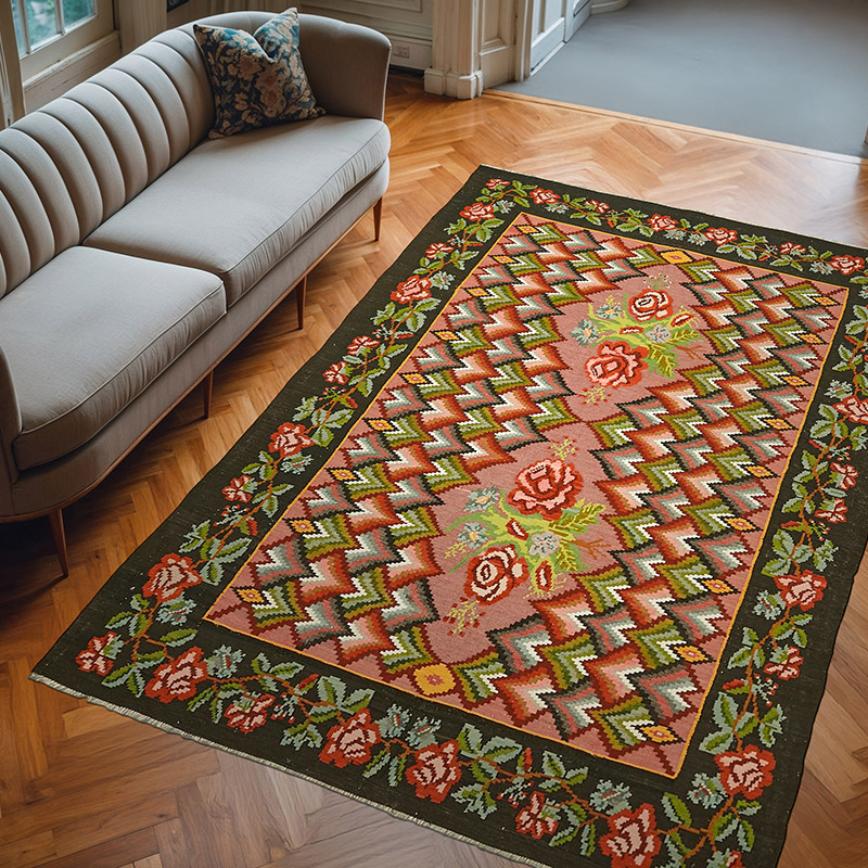 Vintage Handwoven Moldovan Kilim Rug - 6' 4" x 8' 11" (76" x 107") - K0062577