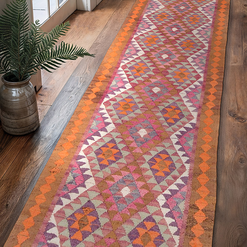 Alfombra Kilim Tribal Vintage - 92 cm x 315 cm - K0062858