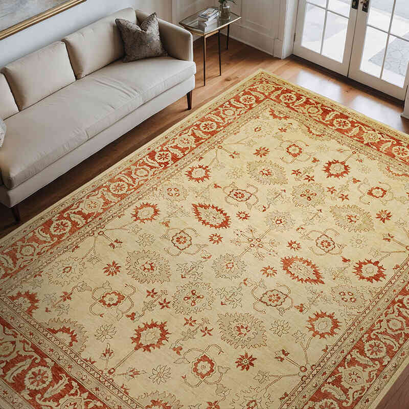 New Hand Knotted Wool Oushak Rug - 9'  x 11' 7" (108" x 139") - K0063284