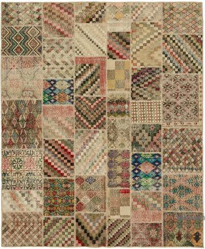 Patchwork Hand-Knotted Turkish Rug - 8' 2" x 9' 10" (98" x 118")