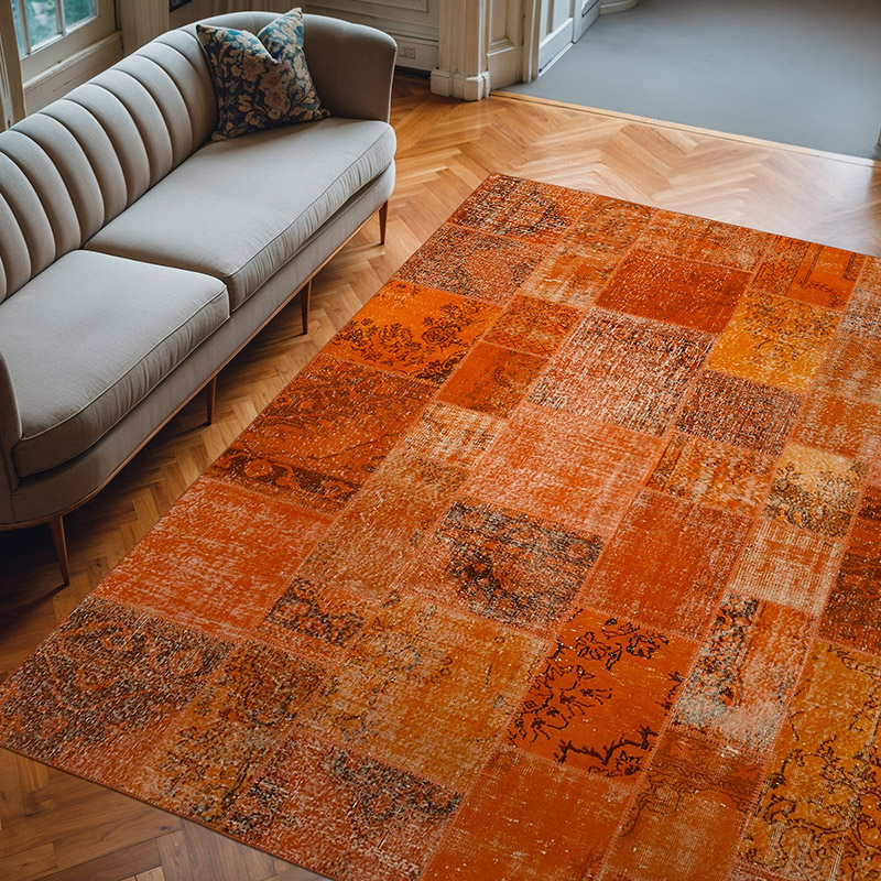Patchwork Hand-Knotted Turkish Rug - 8' 2" x 9' 10" (98" x 118") - K0063782