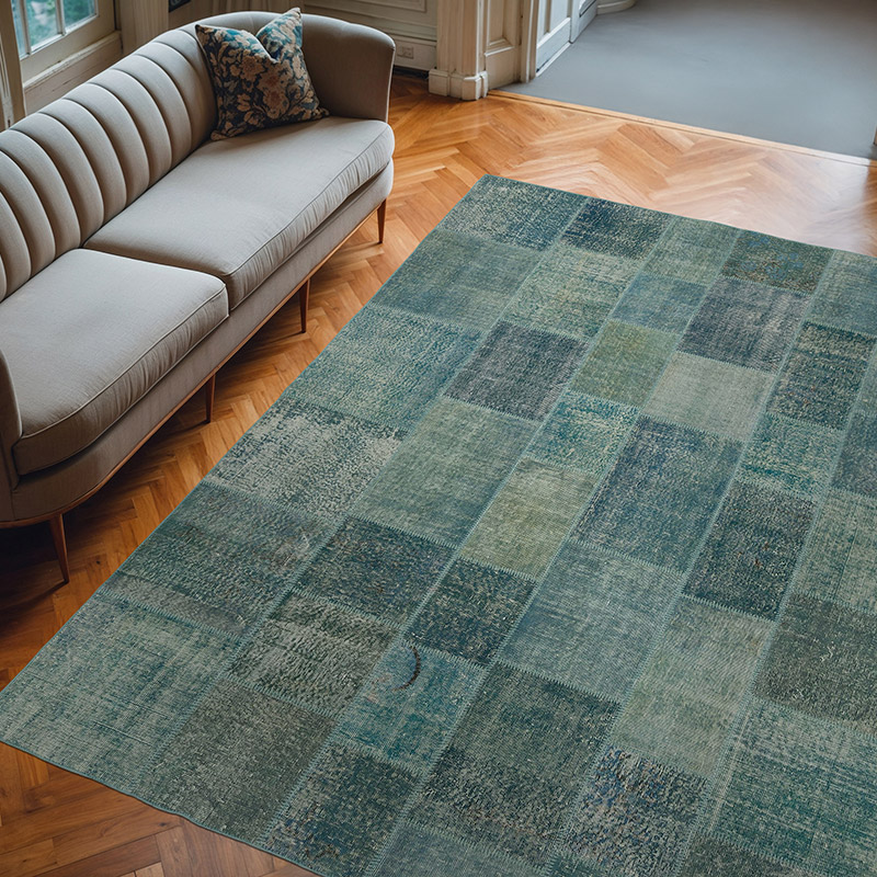 Patchwork Hand-Knotted Turkish Rug - 7' 10" x 9' 10" (94" x 118") - K0063793