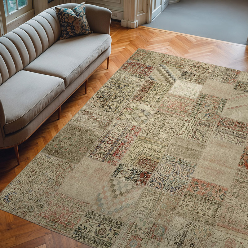 Patchwork Hand-Knotted Turkish Rug - 8' 2" x 9' 9" (98" x 117") - K0063797