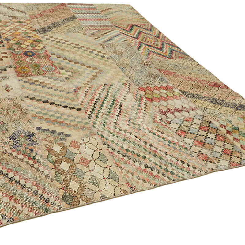 Patchwork Hand-Knotted Turkish Rug - 8' 2" x 9' 10" (98" x 118") - K0063803