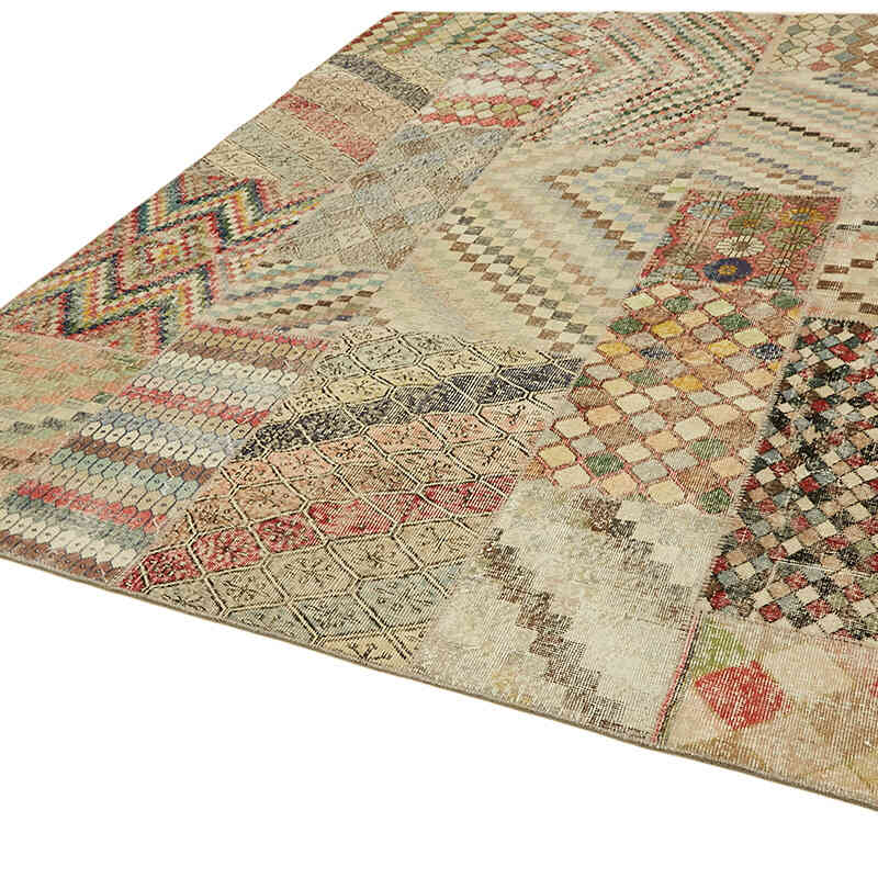 Patchwork Hand-Knotted Turkish Rug - 8' 2" x 9' 10" (98" x 118") - K0063803