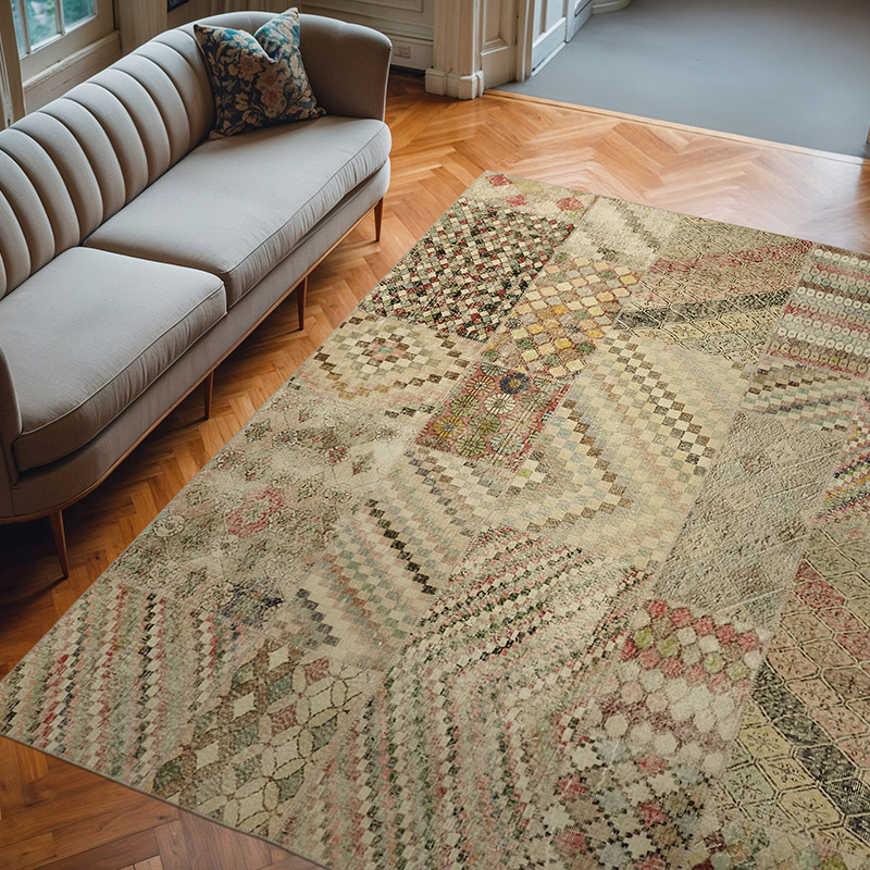 Patchwork Hand-Knotted Turkish Rug - 8' 2" x 9' 10" (98" x 118") - K0063803