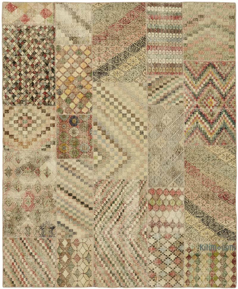 Patchwork Hand-Knotted Turkish Rug - 8' 2" x 9' 10" (98" x 118") - K0063803