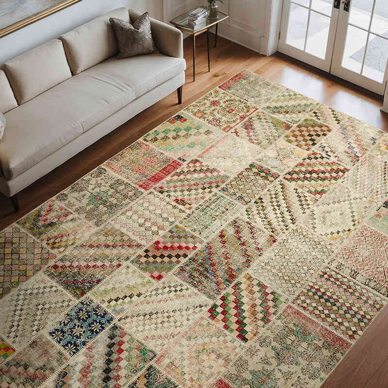 Patchwork Hand-Knotted Turkish Rug - 8' 2" x 11' 6" (98" x 138") - K0063810