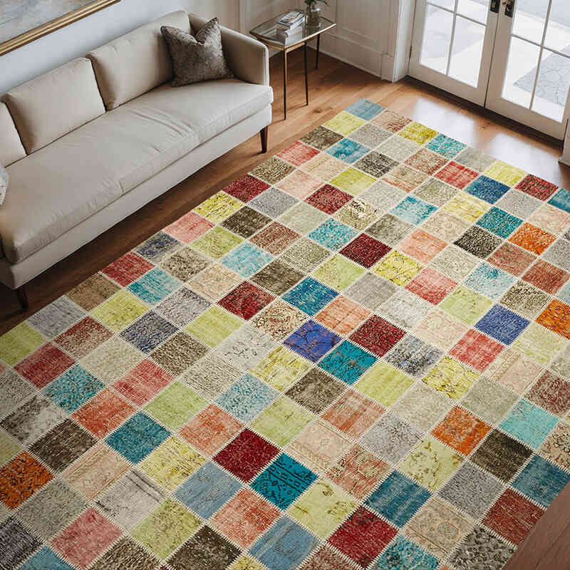 Patchwork Hand-Knotted Turkish Rug - 8' 5" x 11' 4" (101" x 136") - K0063812