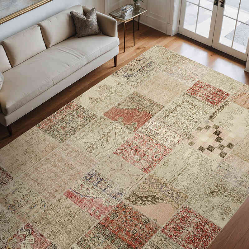 Patchwork Hand-Knotted Turkish Rug - 8' 2" x 11' 6" (98" x 138") - K0063824