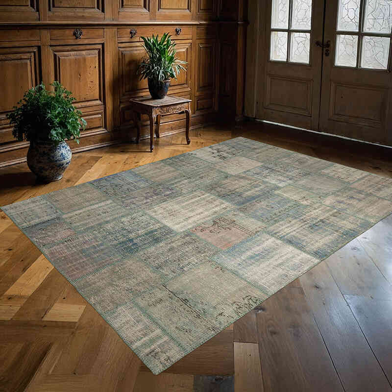 Patchwork Hand-Knotted Turkish Rug - 5' 9" x 7' 11" (69" x 95") - K0063829