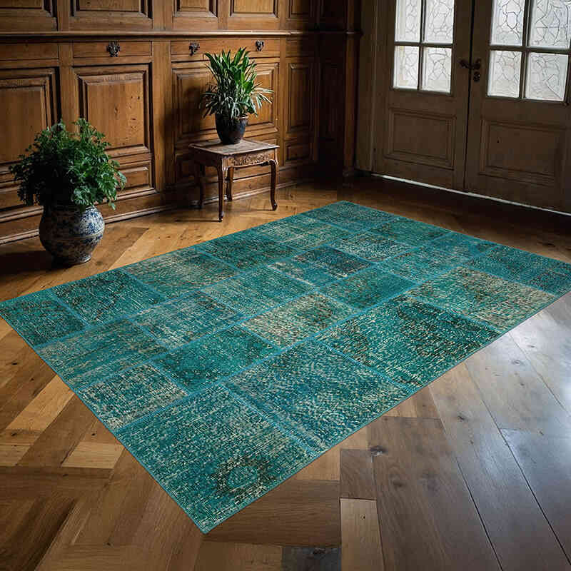Patchwork Hand-Knotted Turkish Rug - 5' 7" x 7' 11" (67" x 95") - K0063832