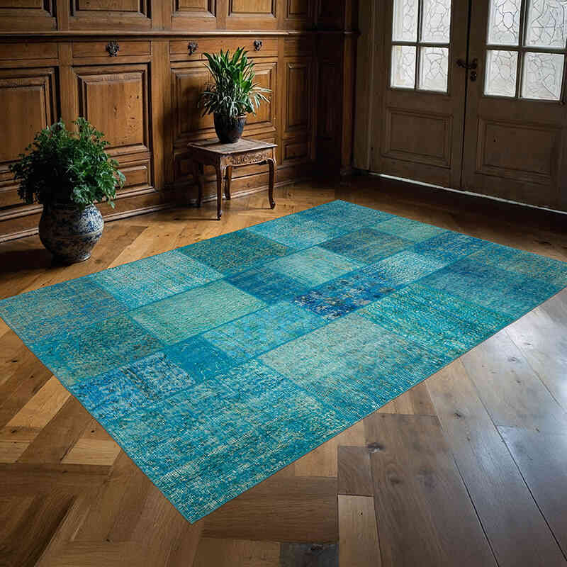 Patchwork Hand-Knotted Turkish Rug - 5' 7" x 8'  (67" x 96") - K0063833