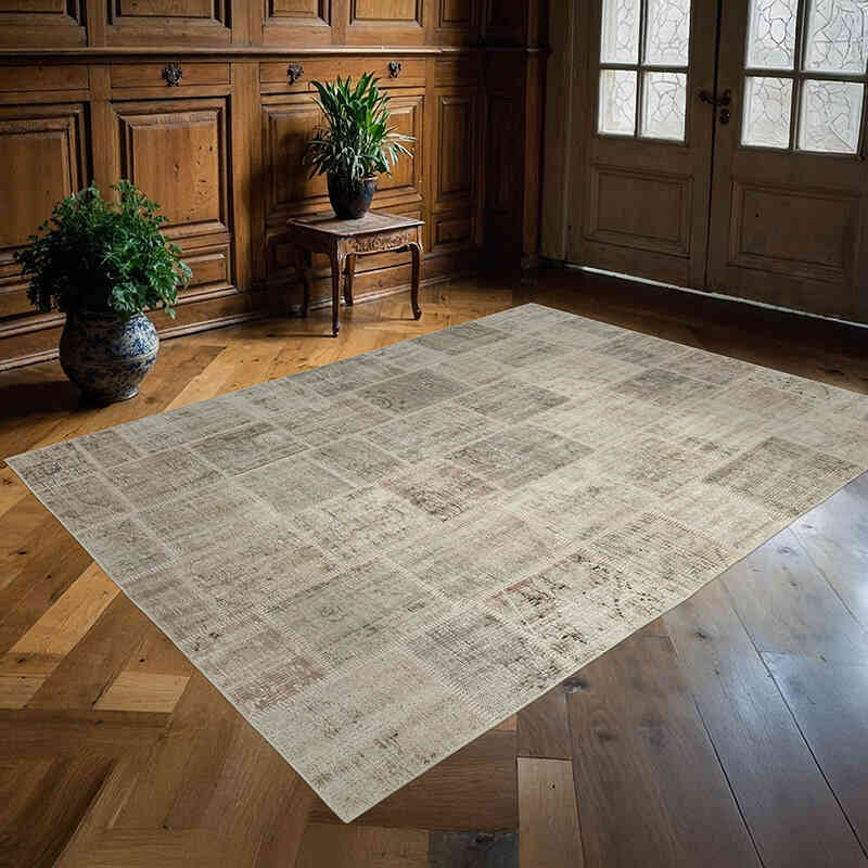 Patchwork Hand-Knotted Turkish Rug - 5' 8" x 7' 9" (68" x 93") - K0063839