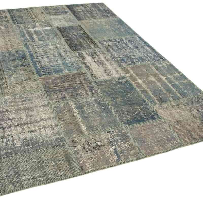 Grey Patchwork Hand-Knotted Turkish Rug - 5' 9" x 8'  (69" x 96") - K0063850