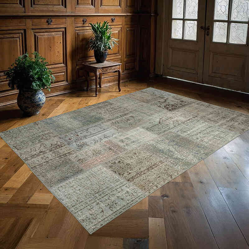 Mavi Patchwork El Dokuma Halı - 170 cm x 240 cm - K0063854
