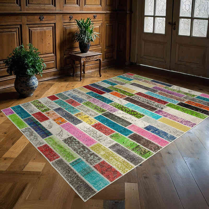 Patchwork Hand-Knotted Turkish Rug - 5' 8" x 7' 5" (68" x 89") - K0063875
