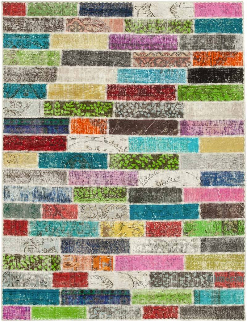 Patchwork Hand-Knotted Turkish Rug - 5' 8" x 7' 5" (68" x 89") - K0063875