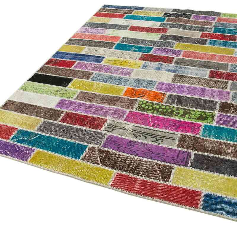 Patchwork Hand-Knotted Turkish Rug - 5' 8" x 7' 7" (68" x 91") - K0063877
