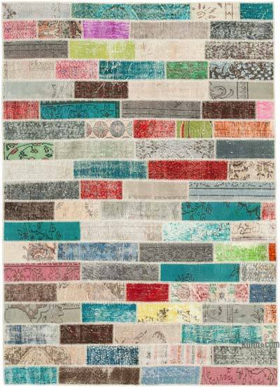 Patchwork Hand-Knotted Turkish Rug - 5' 7" x 7' 10" (67" x 94")