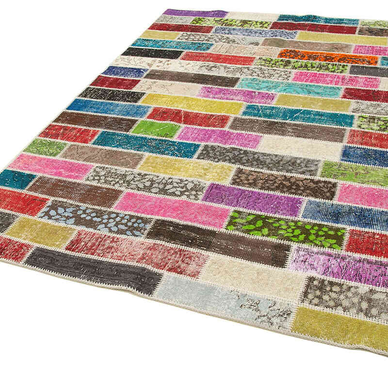 Patchwork Hand-Knotted Turkish Rug - 5' 9" x 7' 5" (69" x 89") - K0063881